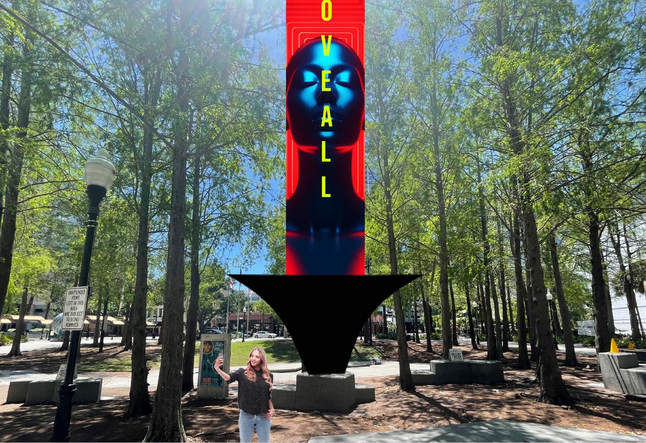 SITE:1023 LED tower rendering showing LOVE ALL display at Heritage Square