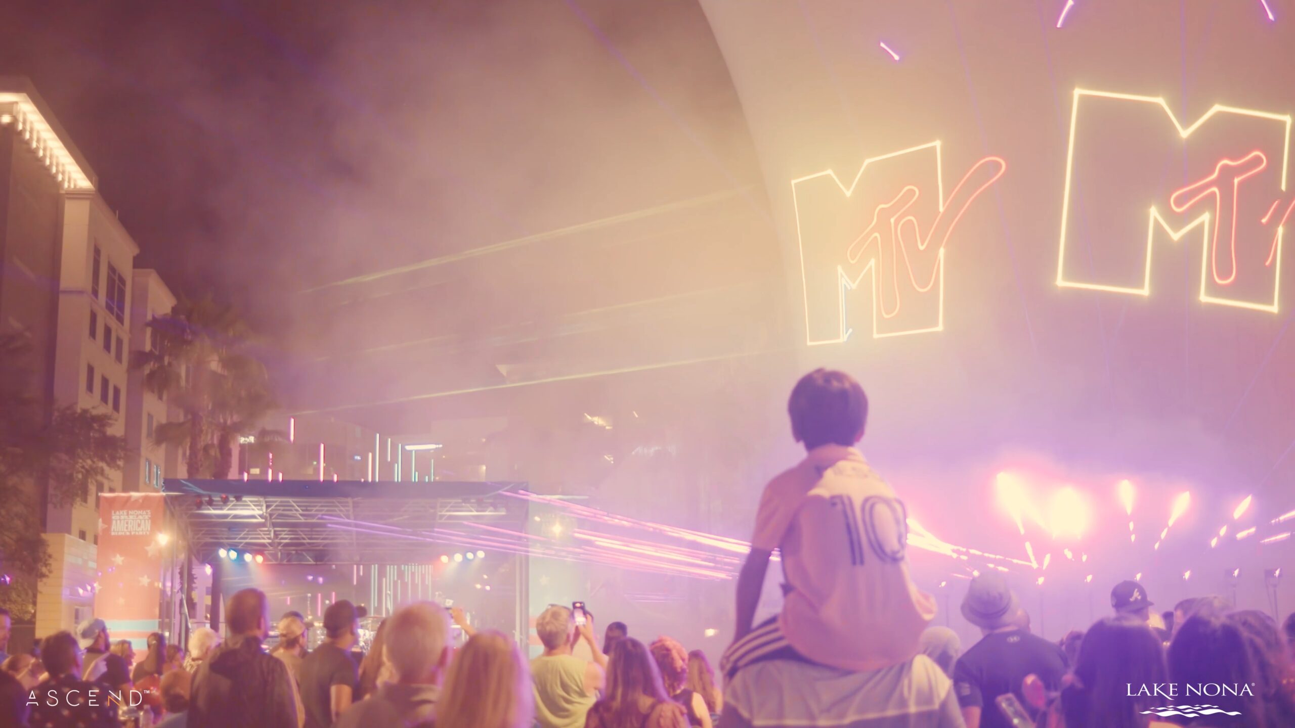 Lake Nona Laser Spectacular — crowd watching laser show