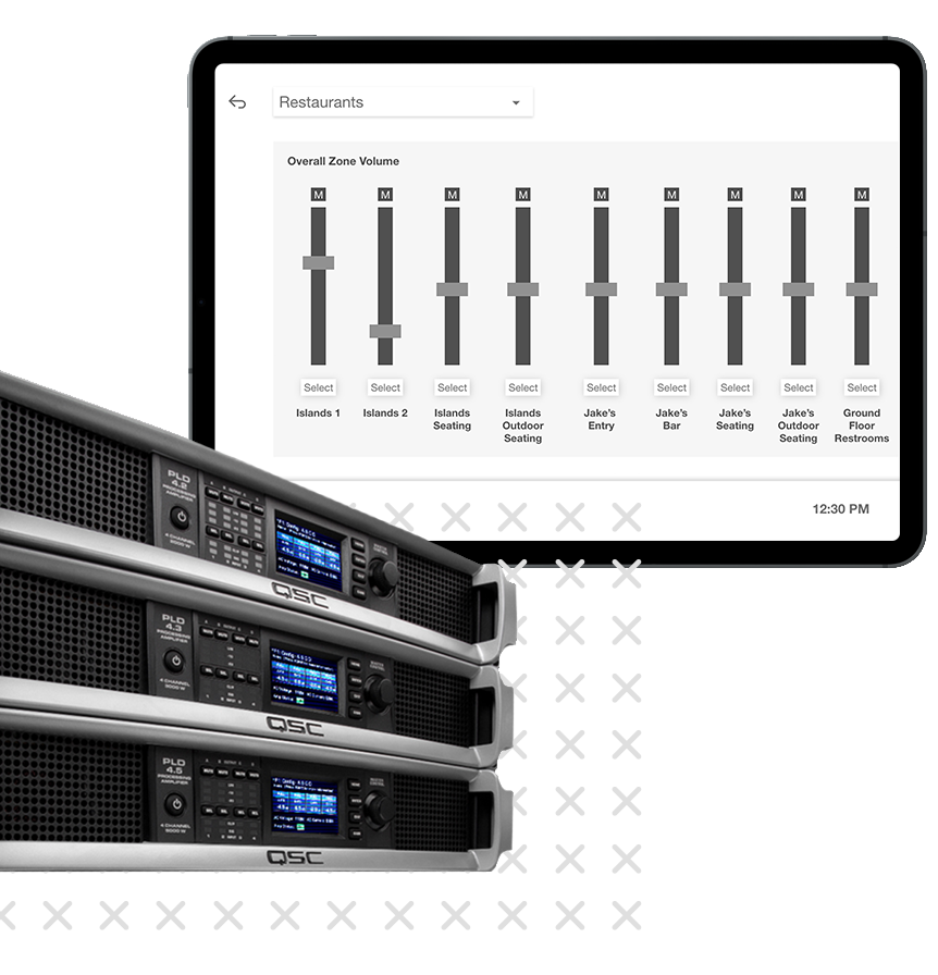 Distributed audio system diagram for hotel property