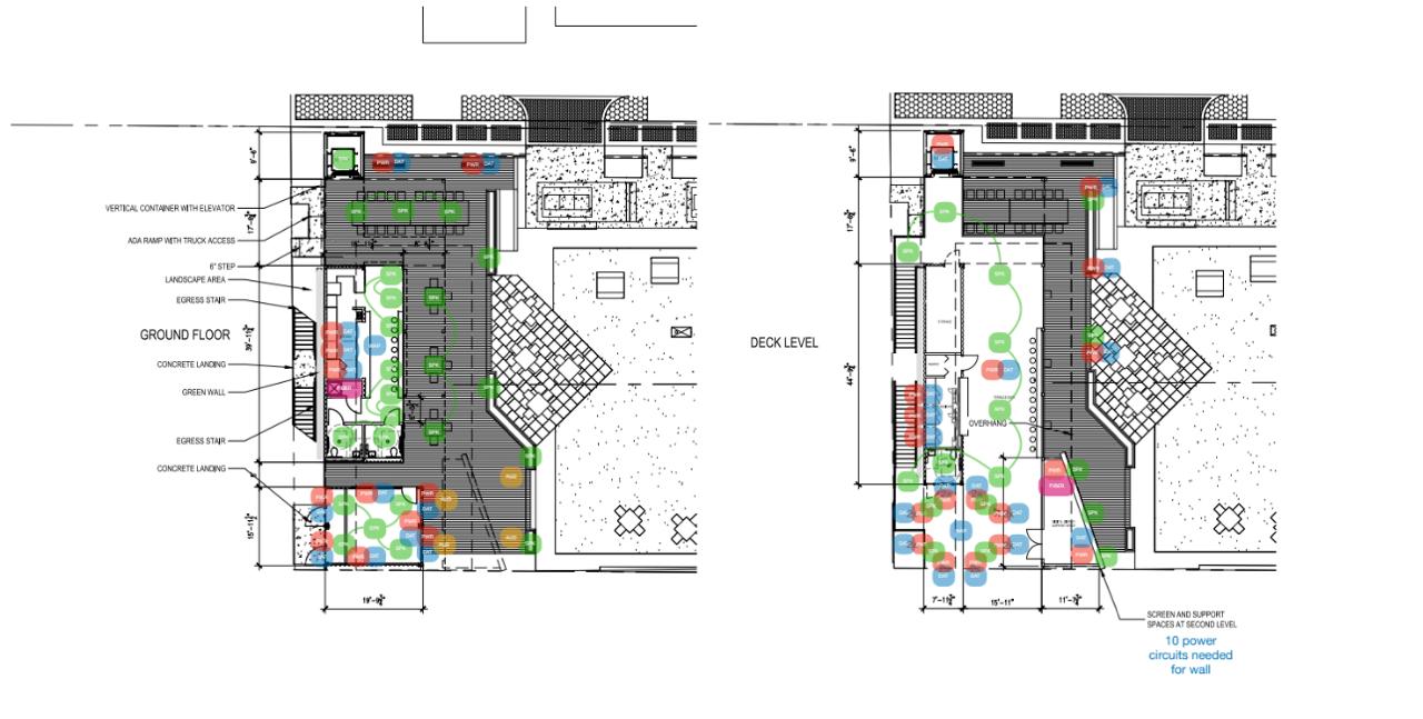 Art² AV system floor plan. ground floor and deck level audio zones