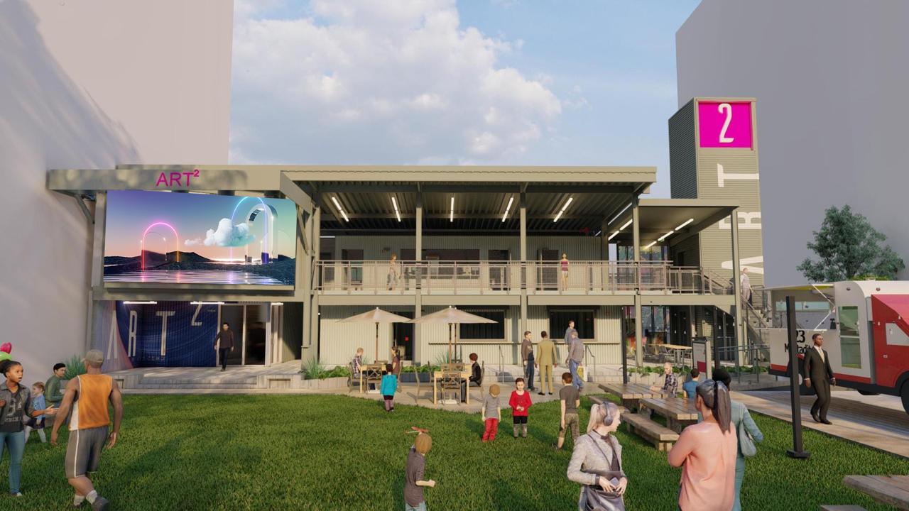 Art² Art Park. front view rendering with outdoor LED video wall