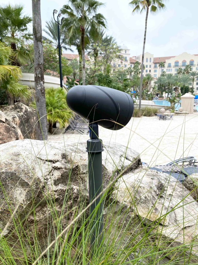 Landscape speaker by waterslide