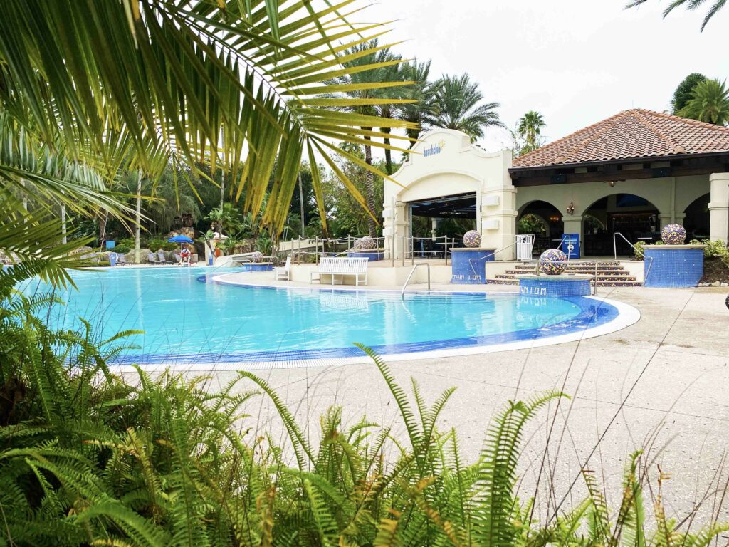 Beach Club pool pavilion with mosaic details