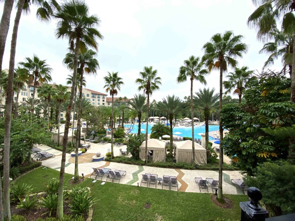 Aerial view of Hard Rock resort pool complex