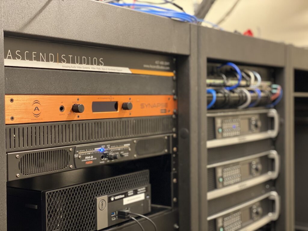 Equipment rack detail โ 42 Audio Visual label